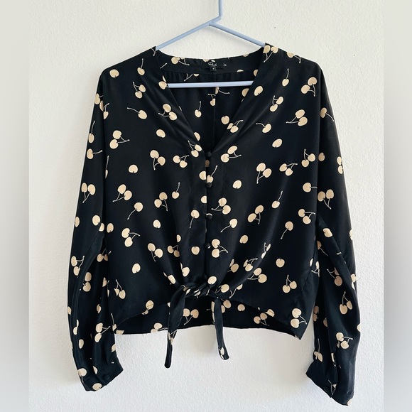 Rails Sloane Cherry Print Tie-Front 100% Silk Top. blouse. Size S - Picture 2 of 9